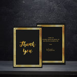 Thank you card birthday black gold dankeskarte<br><div class="desc">A birthday thank you card. A black background color and a faux gold frame.  On front a hand lettered style script and the text: Thank You! 

Back: Template for your thank you note and name.</div>