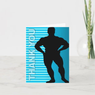 Thank You Card Bodybuilder Blue Stripe Dankeskarte