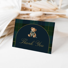 Thank You Card Classic Dark Green + Blue Plaid  Dankeskarte