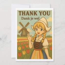 Thank You Card - Dutch Girl in Tulip Field Dankeskarte