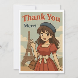 Thank You Card - French Anime Girl in Paris Dankeskarte