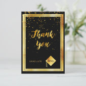 Thank you card graduation black gold confetti dankeskarte (Stehend Vorderseite)