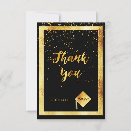 Thank you card graduation black gold confetti dankeskarte (Vorderseite)