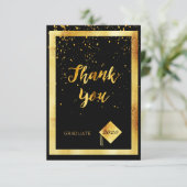 Thank you card graduation black gold confetti dankeskarte (Stehend Vorderseite)