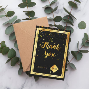 Thank you card graduation black gold confetti dankeskarte
