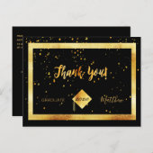 Thank you card graduation black gold confetti postkarte (Vorne/Hinten)