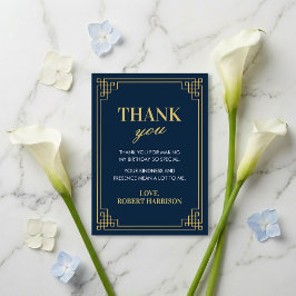 Thank You Card Navy Gold Art Deco 80th Birthday Dankeskarte