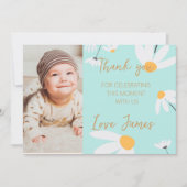 Thank you card template with photo of Daisy, blue Dankeskarte (Vorderseite)