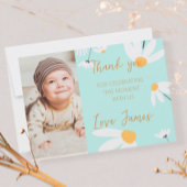 Thank you card template with photo of Daisy, blue  Dankeskarte