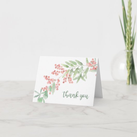 Thank You Card with Branch of Flowers and Leaves Karte (Vorderseite)