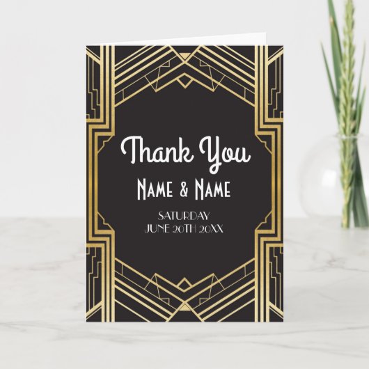 Thank You Cards Gatsby Art Deco Wedding Folded Dankeskarte (Vorderseite)