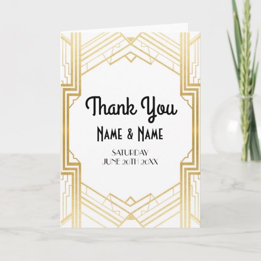 Thank You Cards Gatsby Art Deco Wedding Folded Dankeskarte (Vorderseite)