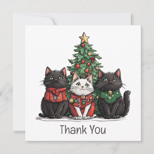 Thank You Christmas Cats Holiday Tree Dankeskarte (Vorderseite)