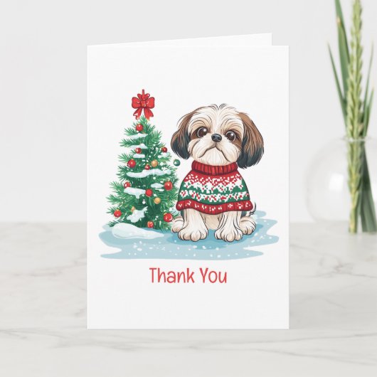 Thank You Christmas Shih Tzu Dog Dankeskarte (Vorderseite)