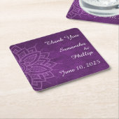 Thank you coaster wedding favor purple rechteckiger pappuntersetzer (angewinkelt)