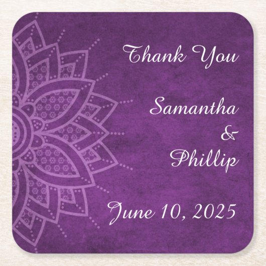 Thank you coaster wedding favor purple rechteckiger pappuntersetzer (Vorderseite)