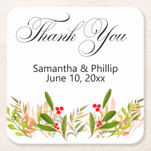 Thank you coaster wedding favors rechteckiger pappuntersetzer (Vorderseite)