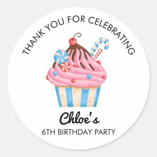 Thank You Cupcake Theme Birthday Party Sticker (Vorderseite)