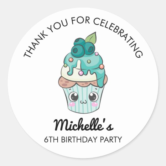 Thank You Cupcake Theme Birthday Party Sticker (Vorderseite)