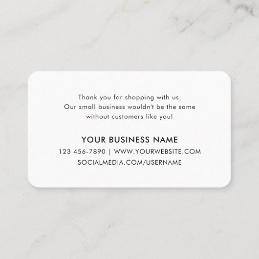 Thank You Custom Logo Modern Script White Visitenkarte (Rückseite)