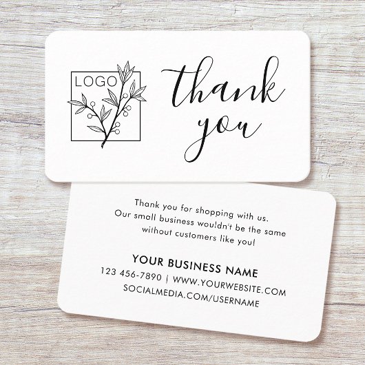 Thank You Custom Logo Modern Script White Visitenkarte