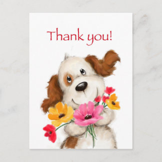 Thank you, cute dog with flowers. postkarte