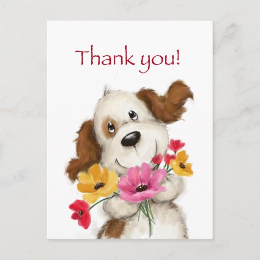 Thank you, cute dog with flowers. postkarte (Vorderseite)
