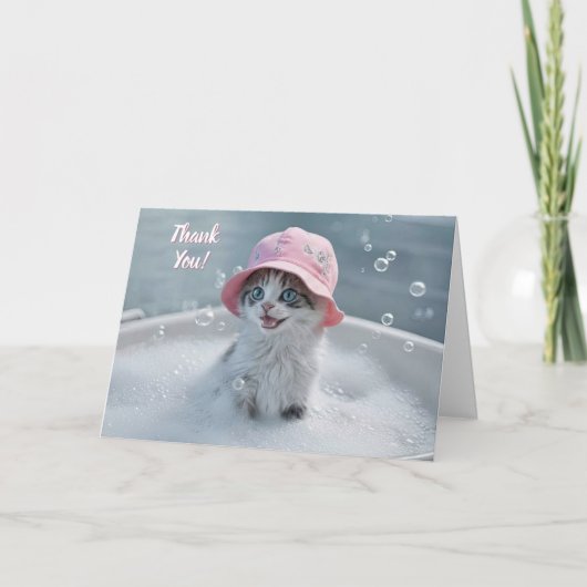 Thank You Cute Happy Kitten in Bubble Bath Karte (Vorderseite)