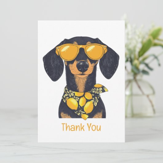 Thank You Dachshund Dog Sunglasses Lemons Dankeskarte (Stehend Vorderseite)