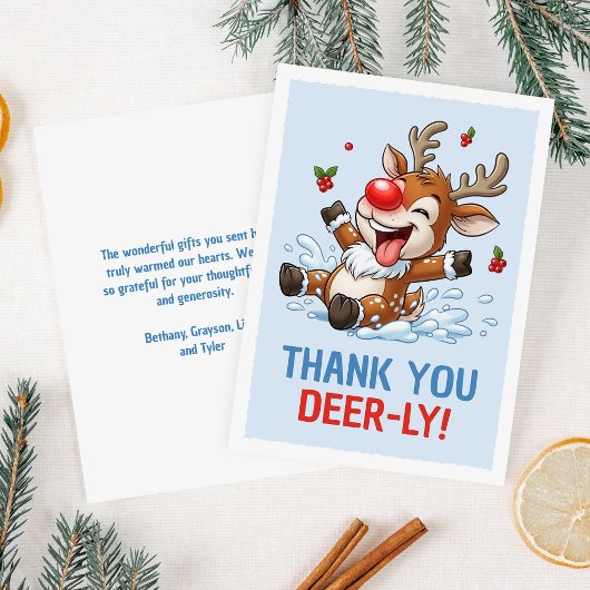 Thank You Deer-ly! Cute Reindeer Christmas Dankeskarte