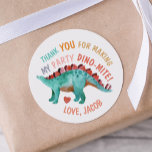 Thank You Dino-Mite Watercolor Dinosaur  Runder Aufkleber<br><div class="desc">cute watercolor pained dinosaur thank you sticker. Perfect for birthdays,  baby showers and more. Customizable!</div>