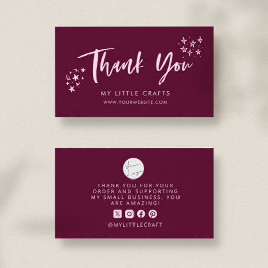 Thank You Doodle Stars Cranberry Small Business Visitenkarte
