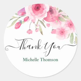 Thank you editable pink floral illustration runder aufkleber