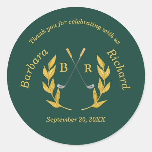 *Thank You Elegant Custom Golf Theme Wedding Runder Aufkleber (Vorderseite)