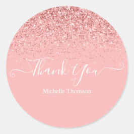 Thank you elegant fashionable dark pink glitter fo runder aufkleber