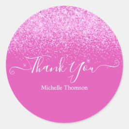 Thank you elegant fashionable dark pink glitter fo runder aufkleber