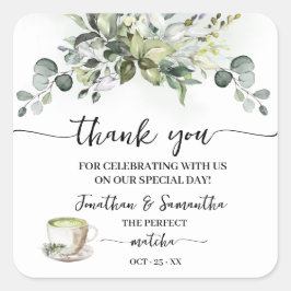 Thank You Eucalyptus Matcha Bridal Shower Quadratischer Aufkleber