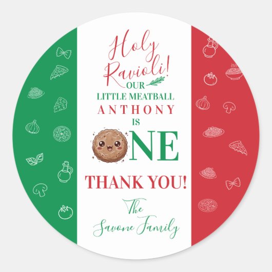 Thank You First Birthday Party Meatball Runder Aufkleber (Vorderseite)