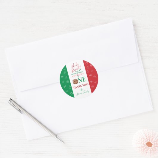 Thank You First Birthday Party Meatball Runder Aufkleber (Umschlag)