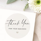 Thank you for business script heart light tan runder aufkleber