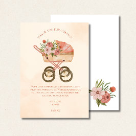 Thank you for coming card, rustic baby carriage dankeskarte
