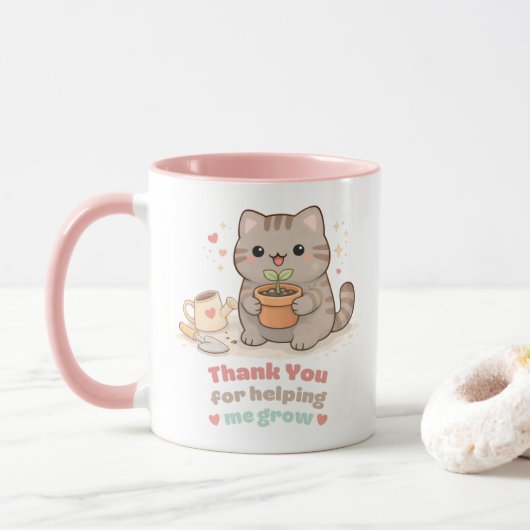 Thank You for Helping Me Grow Cute Cat Sweet Pink Tasse (Mit Donut)
