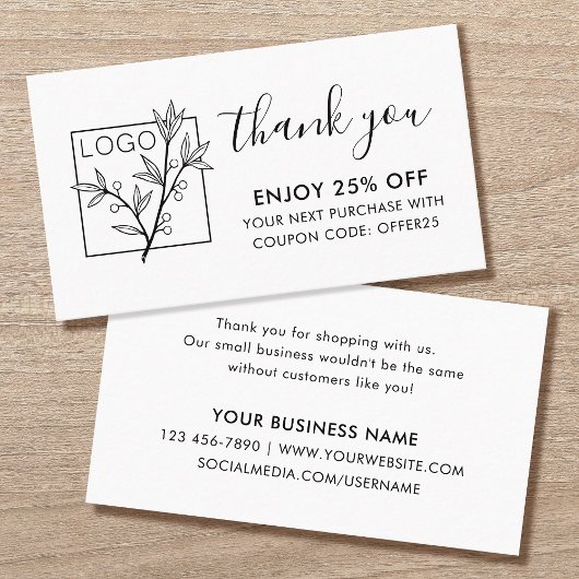 Thank You For Shopping Custom Logo White Visitenkarte