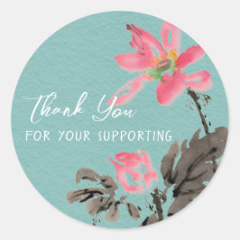 Thank You For Supporting Watercolor Lotus Floral   Runder Aufkleber
