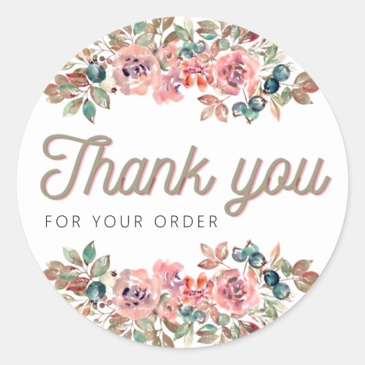 Thank you for your order sticker, flower, minimali runder aufkleber (Vorderseite)
