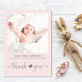 Thank You Foto Heart Arrow Pink Grey Girl Birth Ankündigung