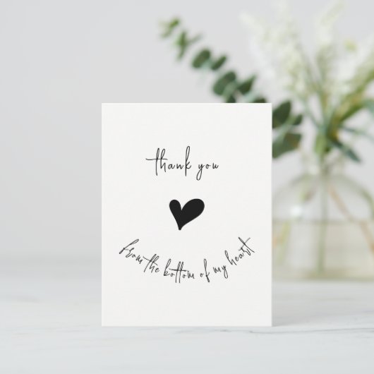 Thank You From Bottom of my Heart Cute Minimalist Postkarte (Stehend Vorderseite)