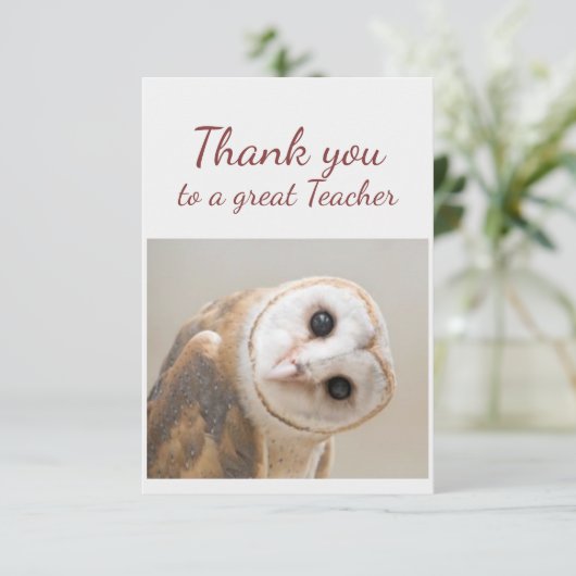 Thank You Fun Curious Barn Owl Bird Teacher Dankeskarte (Stehend Vorderseite)