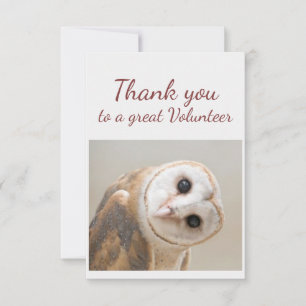 Thank You Fun Curious Barn Owl Bird Volunteer Dankeskarte