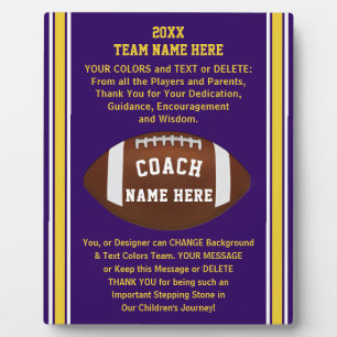 Thank You Gifts for Football Coaches Purple, Gold Fotoplatte
